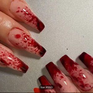 Bloody Nails Press On 24 Tips & Nail File Party Gore Scary Costume NEW